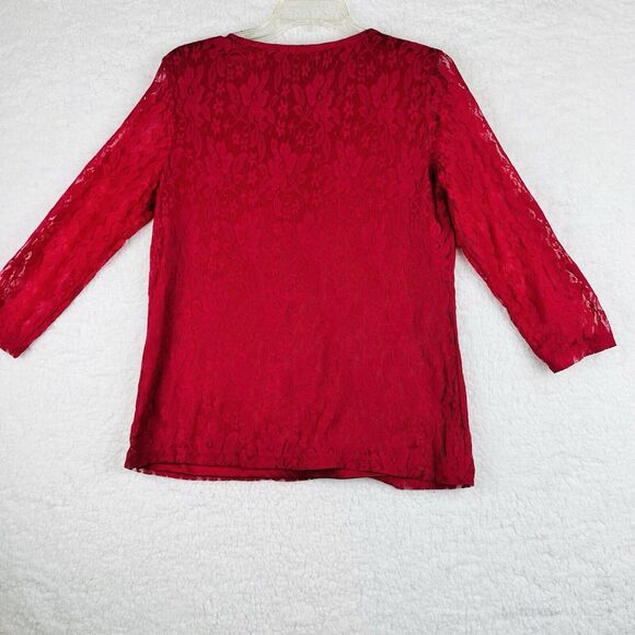 Sag Harbor Stretch Lace Floral Overlay Blouse Berry Women's Size Medium NEW - Picture 2 of 8